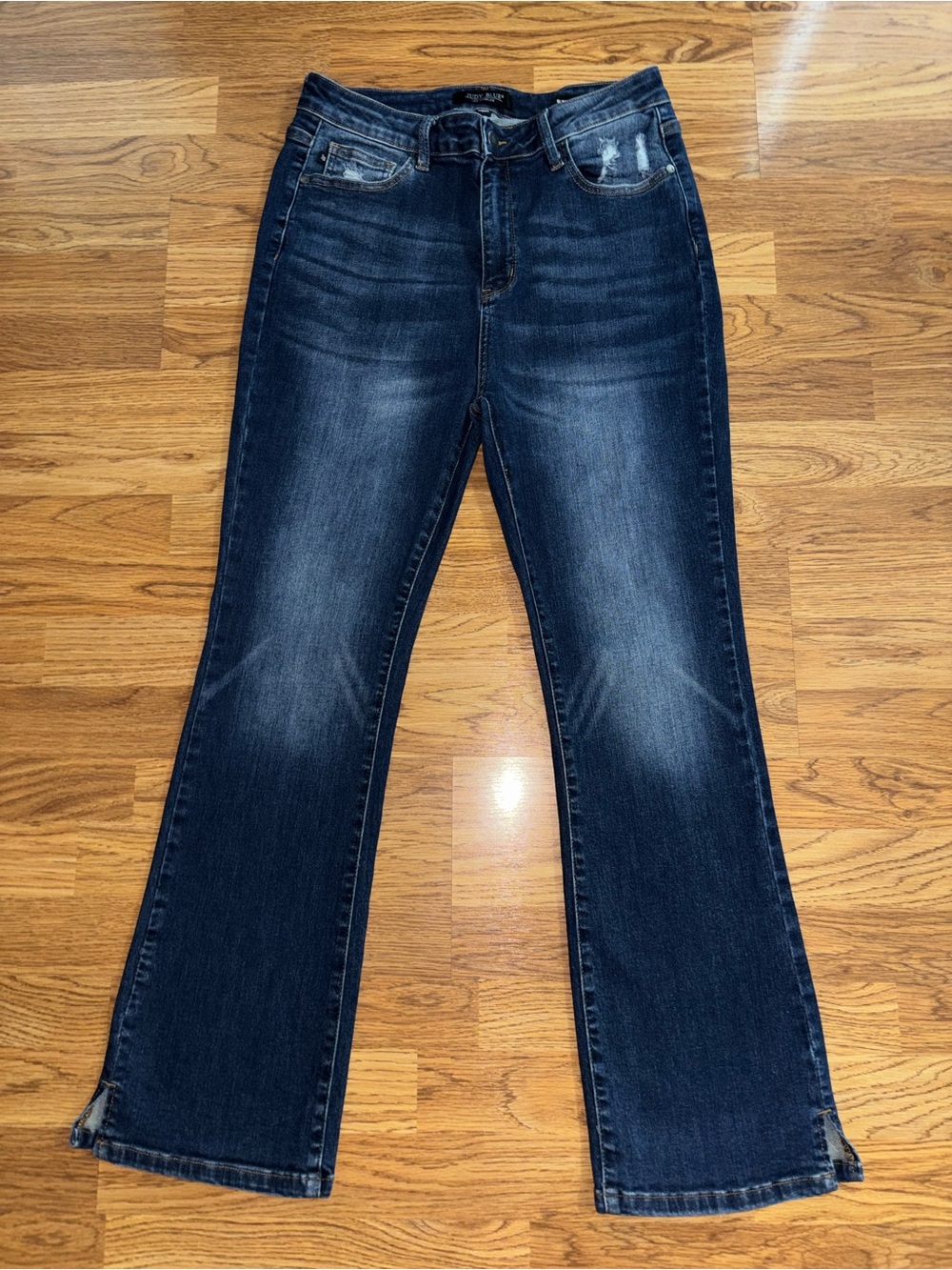 Judy Blue Jeans Juniors Size 13 Slim Bootcut Distressed Dark Wash Denim Stretch